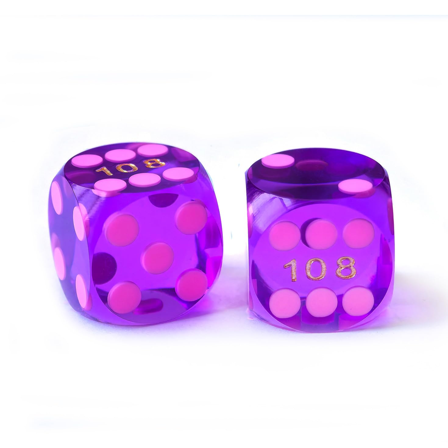 Bescon Professional Precision Dice Round Corner 9/16" (14.3mm) with Colorful Dots, Colored Dots Precision Backgammon Dice 14.3MM (Gem Purple Dice with pink dots)