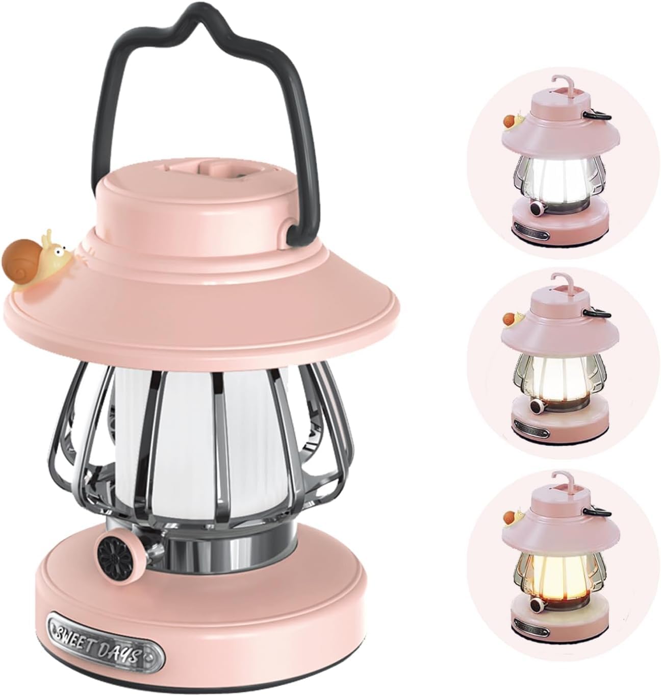 Kids Camping Lantern, Rechargeable Toddler Flashlight, Portable Hanging Tent Lamp with Soft Eye Protection for Indoor Outdoor Night Use (Pink)