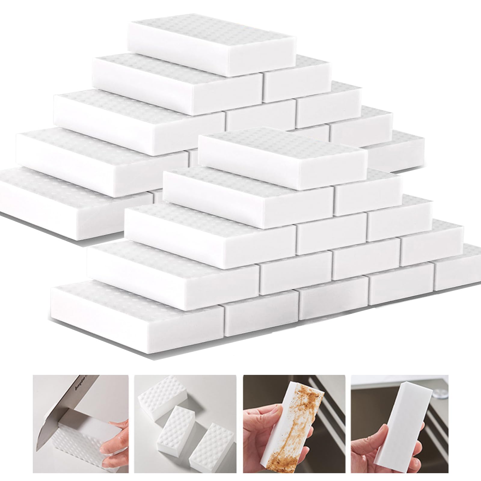 Magic Sponge Eraser100Pack, 2X Durable White Melamine Foam Pads, All-Purpose Large Kitchen Dish Cleaning Nano Scrub Non-Scratch Sponge for Household, Bathroom, Shoe Cleaner
