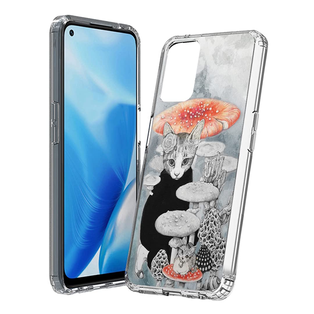 Moriko Case Compatible for OnePlus Nord N200 5G [Shockproof Hybrid Cute Design Heavy Duty Slim Clear Cover Phone Case] for One Plus Nord N200 5G (Mushroom Cat)