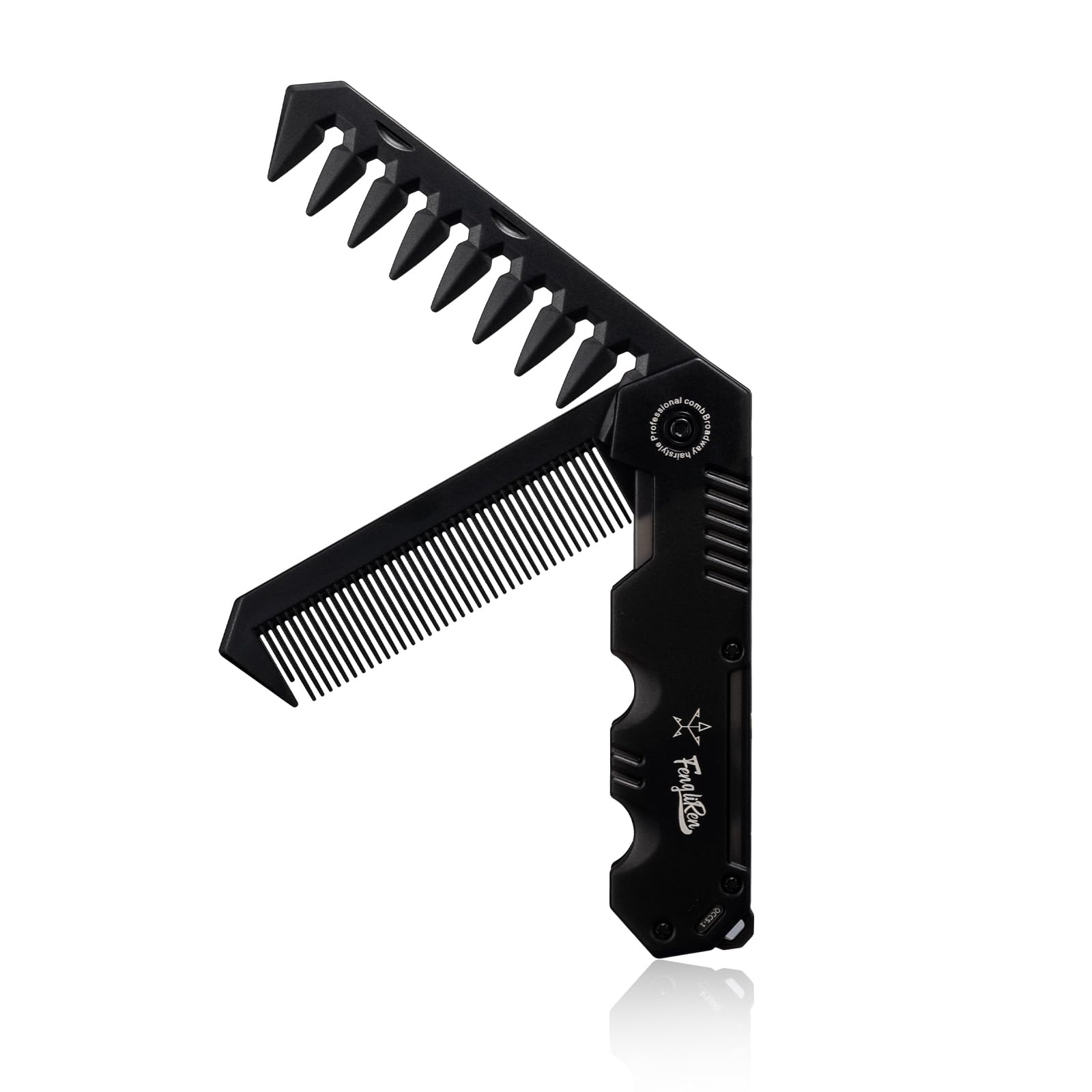 Protable - Peine plegable 2 en 1 para el cabello, peine de dientes anchos, bolsillo disperso para peinar cabello lacio, cabello rizado, barba, bigotes para hombres, peluquería (negro)