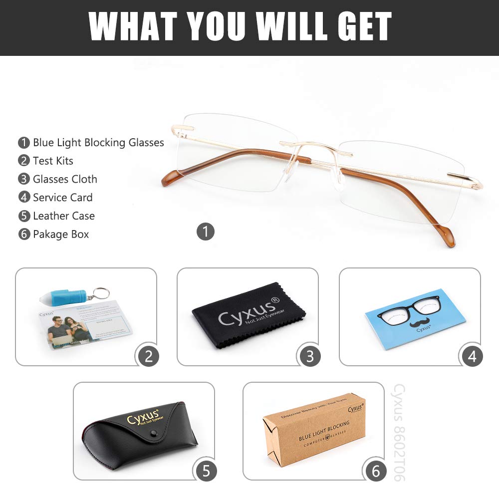 Cyxus 100% Titan Blaulichtfilter Brille Ohne Stärke, Blockieren Blaue Licht von PC, TV und Handy, Anti UV400, Computerbrille (Golden 8602)