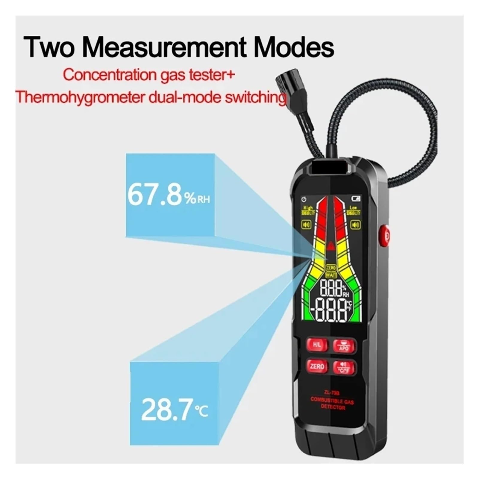 Detector de Gases, Detector de Fugas Gas ZL73B con zumbador y Pantalla LCD, Detector Combustible, analizador Temperatura Humedad, Herramienta Prueba eléctrica(ZL72B)
