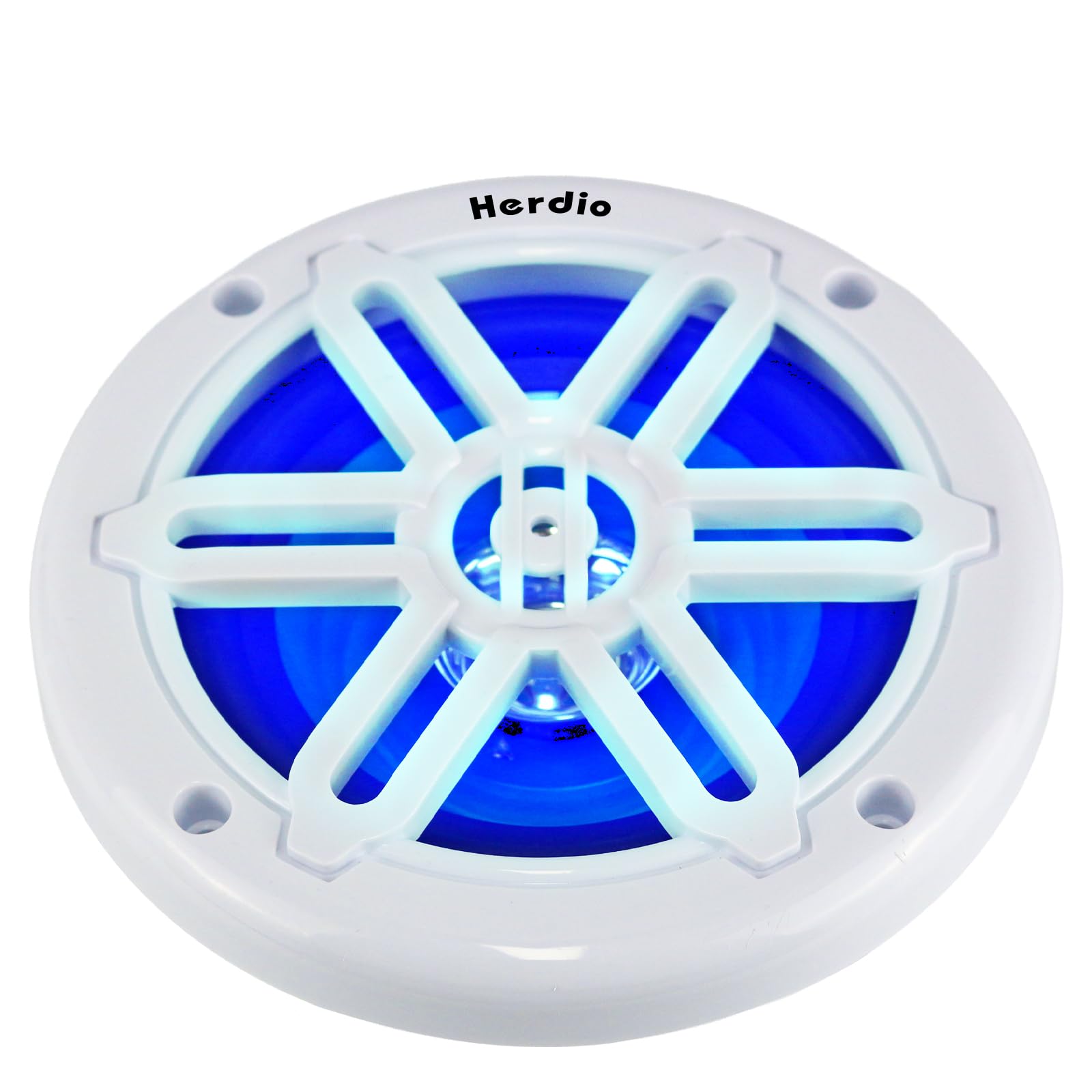 Herdio 6.5" 350W Marine Speakers - IP66 Waterproof Coaxial Audio, with Blue LED Light for Boats, ATVs, UTVs with UV Resistant White Grille (A Pair)