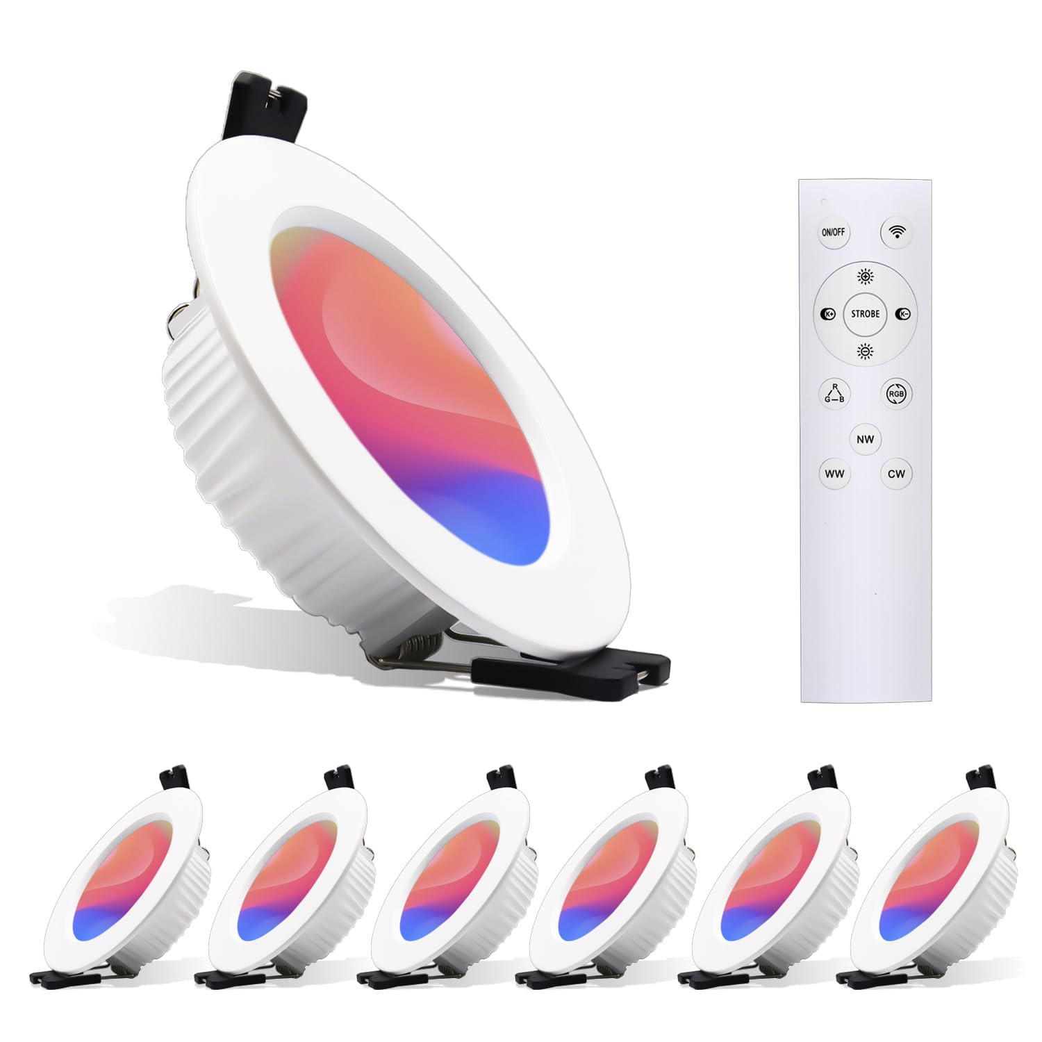 Produktbild von DUSKTEC LED Einbaustrahler RGB Alexa, Smart LED Spots Flach Farbwechsel 230V Bluetooth 7W 4er