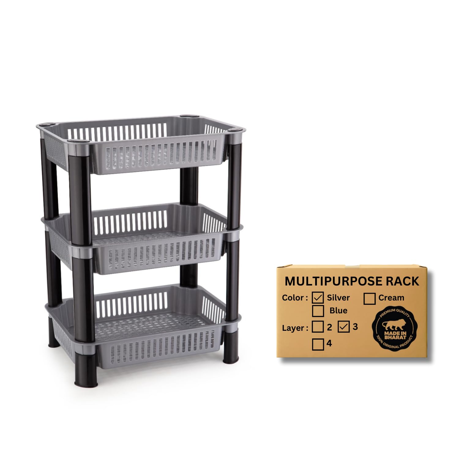 Biltoxi Multipurpose Plastic Storage Rack for Kitchen, Onion Potato Sabji, Fruit Corner Storage Stand Basket, Folding Rack, Countertop Kitchen Organizer Cart, Kitchen Trolley Rack (3 Layer, Silver) (B09F9QLKZ9) Amazon Price History, Amazon Price Tracker