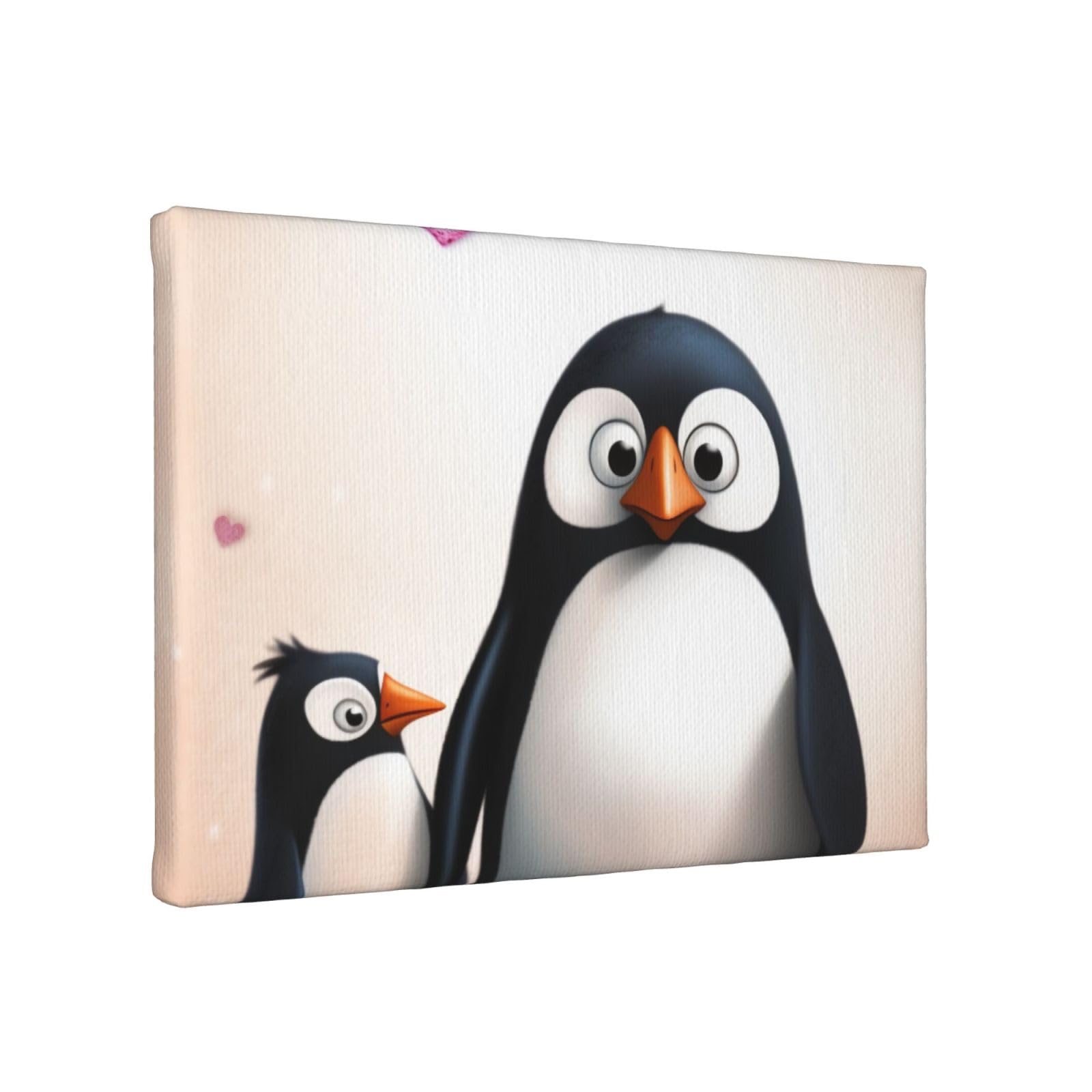 YKLJG I Love Penguins Printed Wall Art Canvas Painting 30x20 CM Wooden Framed Picture Painting Artwork Prints for Bedroom Kitchen Home Office Decor