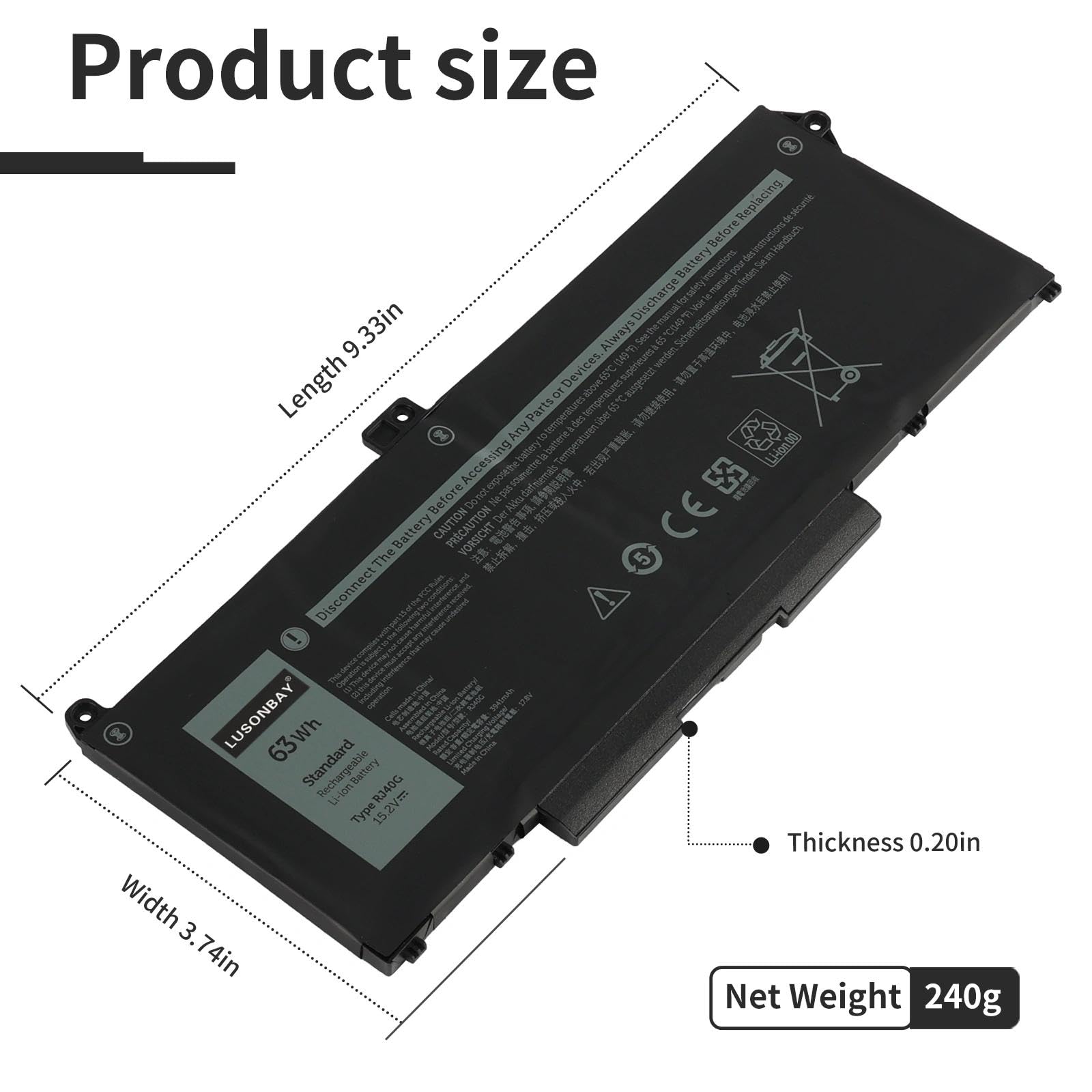 RJ40G - Batería para portátil DELL Latitude 14 5420 Latitude 15 5520 Precision 15 3560 Series P137G P137G001 P104F P104F001 P104F002 005R42 075X16 01K2C2CC2 F WY9D X 0WK3F1 0M3KCN 15.2V 63WH