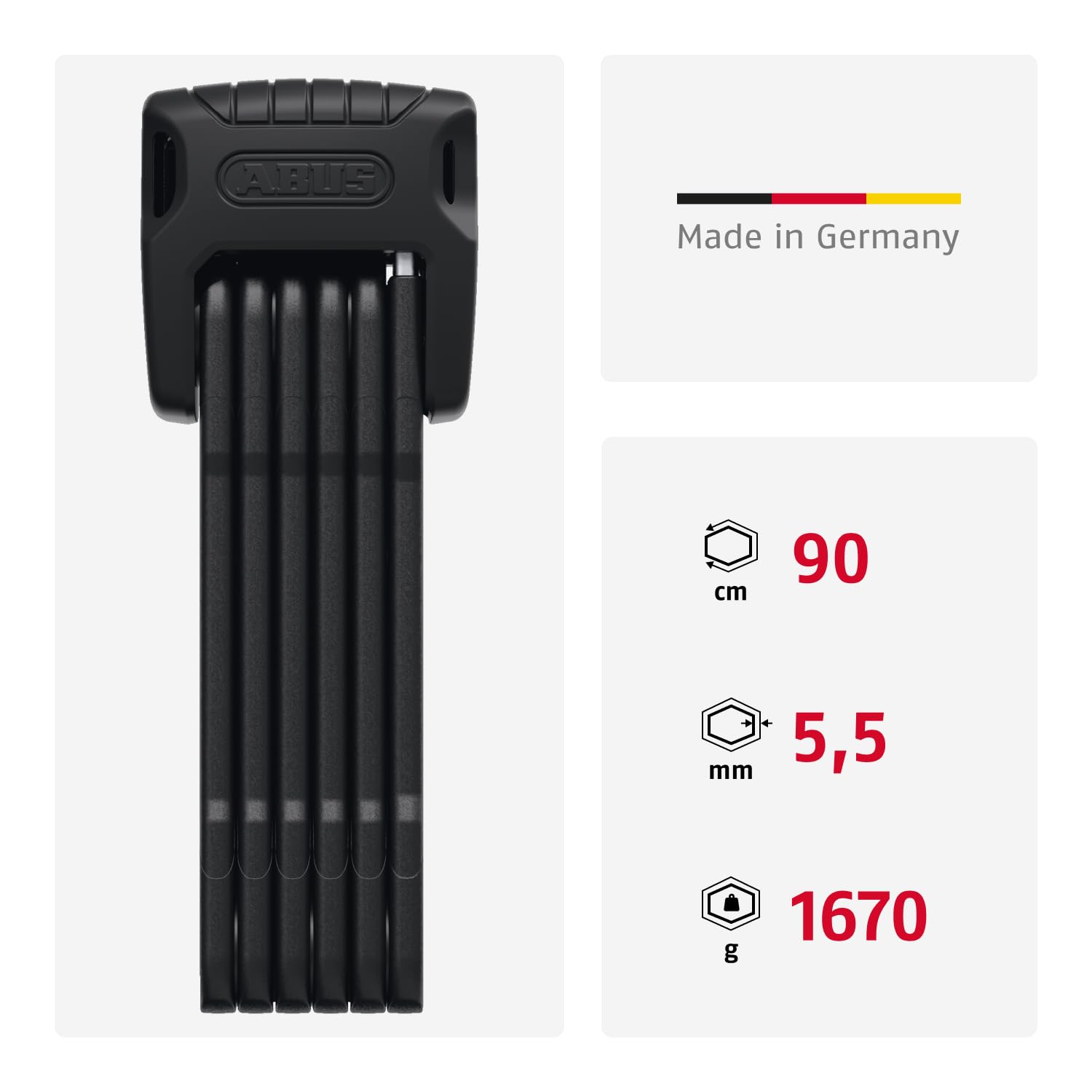 ABUS Lucchetto pieghevole Bordo Granit 6500K con porta lucchetto SH - Lucchetto per bicicletta con cilindro XPlus per un'elevata protezione contro le manomissioni - Lunghezza 90 cm