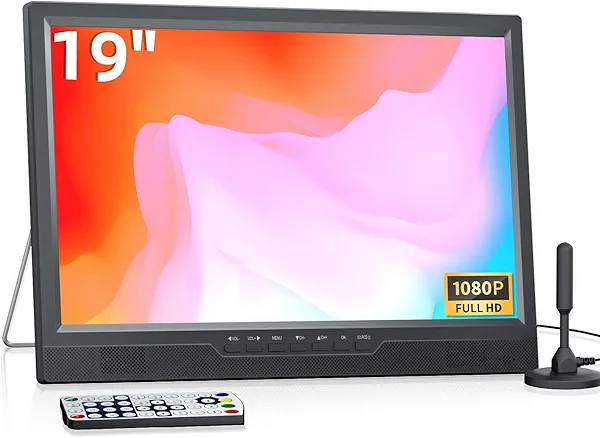NORTHING 19.2 Inch Portable TV with Antenna, 1080P LED Small TV with HDMI Input/AV Input/USB Port, Portable Monitor with Built-in Stand, for Camping Kitchen Bedroom Patio RV Indoor Outdoor