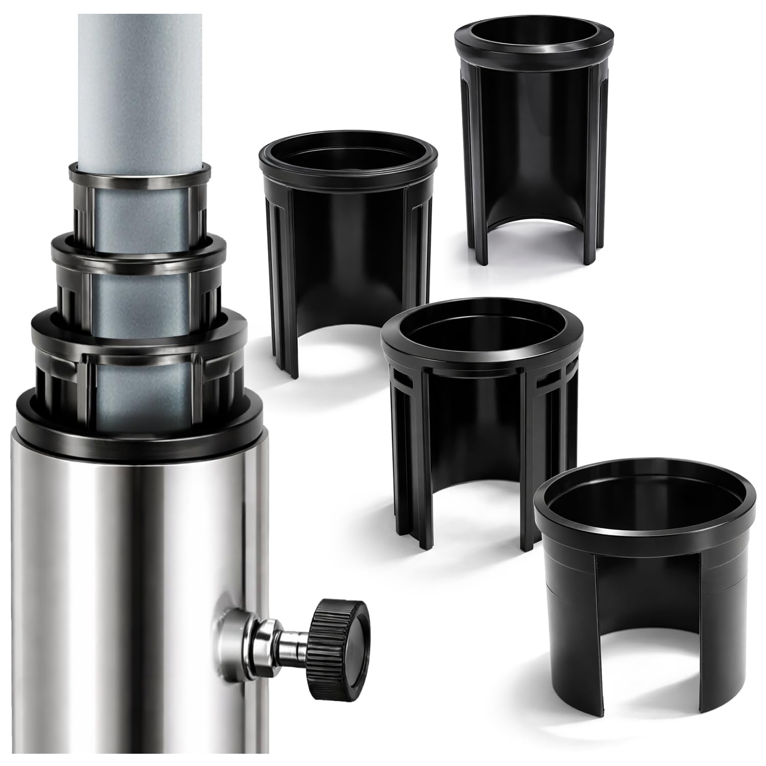 com-four® 4X Anelli riduttori per Base ombrellone, adattatori 25, 32, 38, 48 mm per Supporto ombrellone, boccole riduzione per Asta ombrellone (Nero - 4 Pezzi)