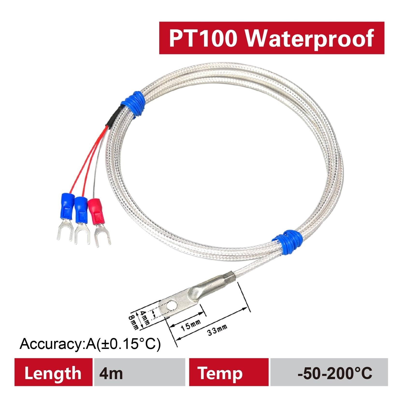 Sensor de temperatura PT100, sonda de montaje en superficie RTD, resistente al agua, resistencia al platino, medición de temperatura Industrial de -50 a 200°C | PT100-A-F-4M