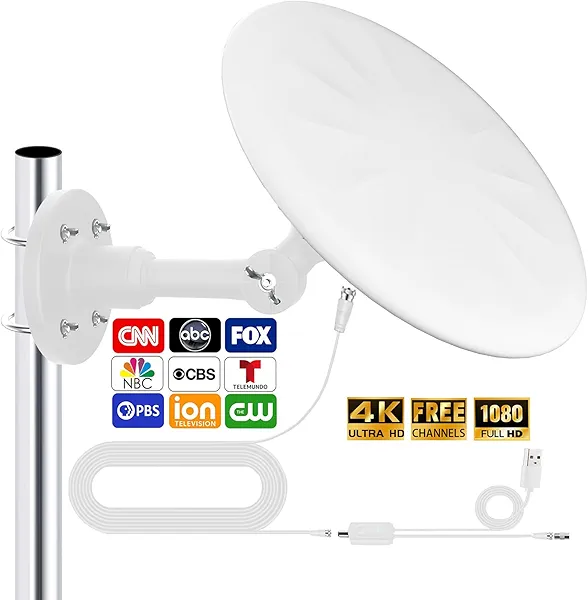Omni Directional TV Antenna Outdoor, Outdoor Antenna for Smart TV, 720° Long Range Reception Digital HD Signal, with Super Signal Booster, for Attic/Camping/RV/Boat, 2025 Latest (White, Large)