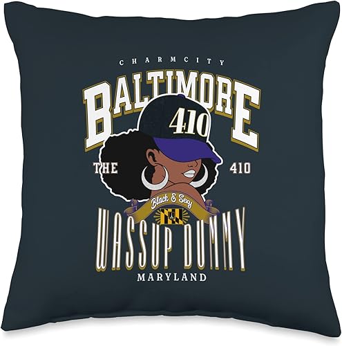 Around the Way Girls Baltimore Area Code 410 410 Area Code Baltimore Maryland Flag Black Girl Bmore Pride - Almohada de 16 x 16 pulgadas, multicolor disponible en Yaxa Venezuela