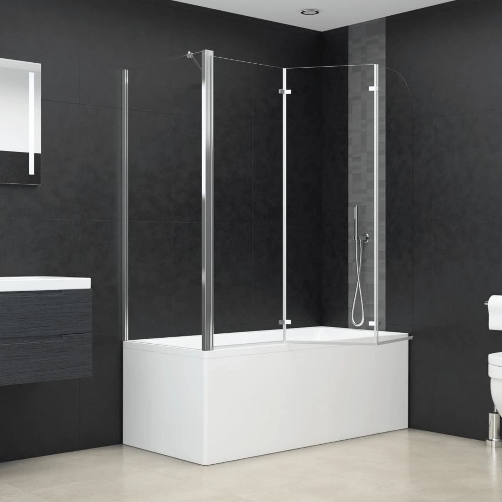 Mampara de Ducha de Vidrio Templado Transparente 120x69x130 cm, Mampara Bañera, Mampara Baño Ducha, Cabina De Ducha, Mampara Baño