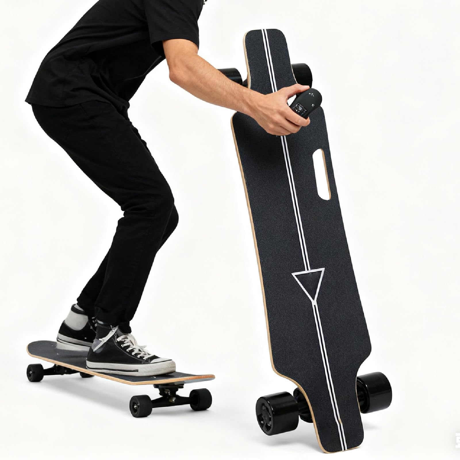 Longboard Elettrico per Adulti E Principianti – Ponte in Acero A 7 Strati con Ammortizzazione, velocità Massima 25-50 Km/H, Telecomando LCD con Controllo A 4 velocità Single-Drive-30km