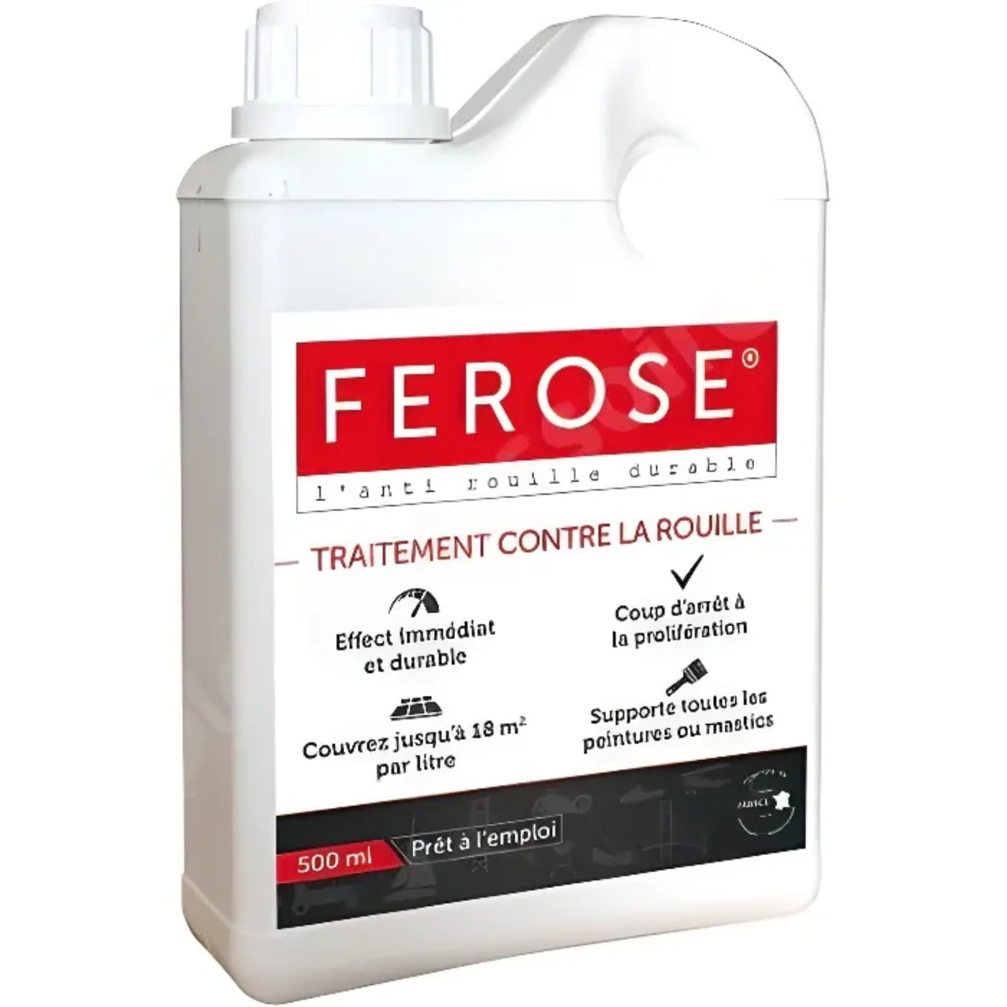 Ferose - Convertisseur de Rouille - Traitement Contre la Rouille - 500 ML | Convertisseur rouille voiture – surface rouillée bas de caisse jantes carrosserie – Ferose – usage régulier atelier