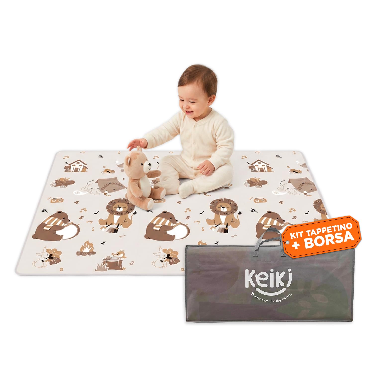 Avilia - Tappetino da Gioco Pieghevole per Bambini 180x150cm - Tappeto Educativo in XPE con Disegni - Spessore 1 cm Ammortizzante e Impermeabile - Borsa di Trasporto Inclusa (Amici Del Bosco)