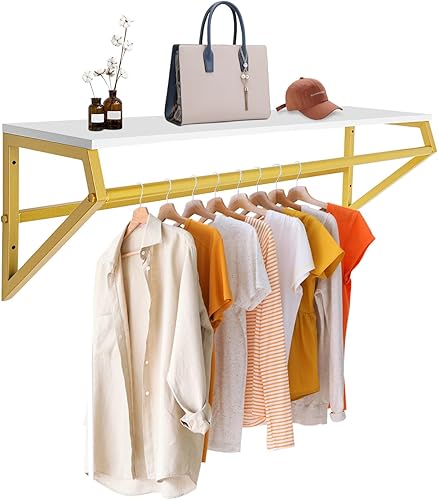 SEANESZTI Perchero industrial de tubería con estante superior, perchero montado en la pared, barra de ropa resistente, barra de ropa multiusos para