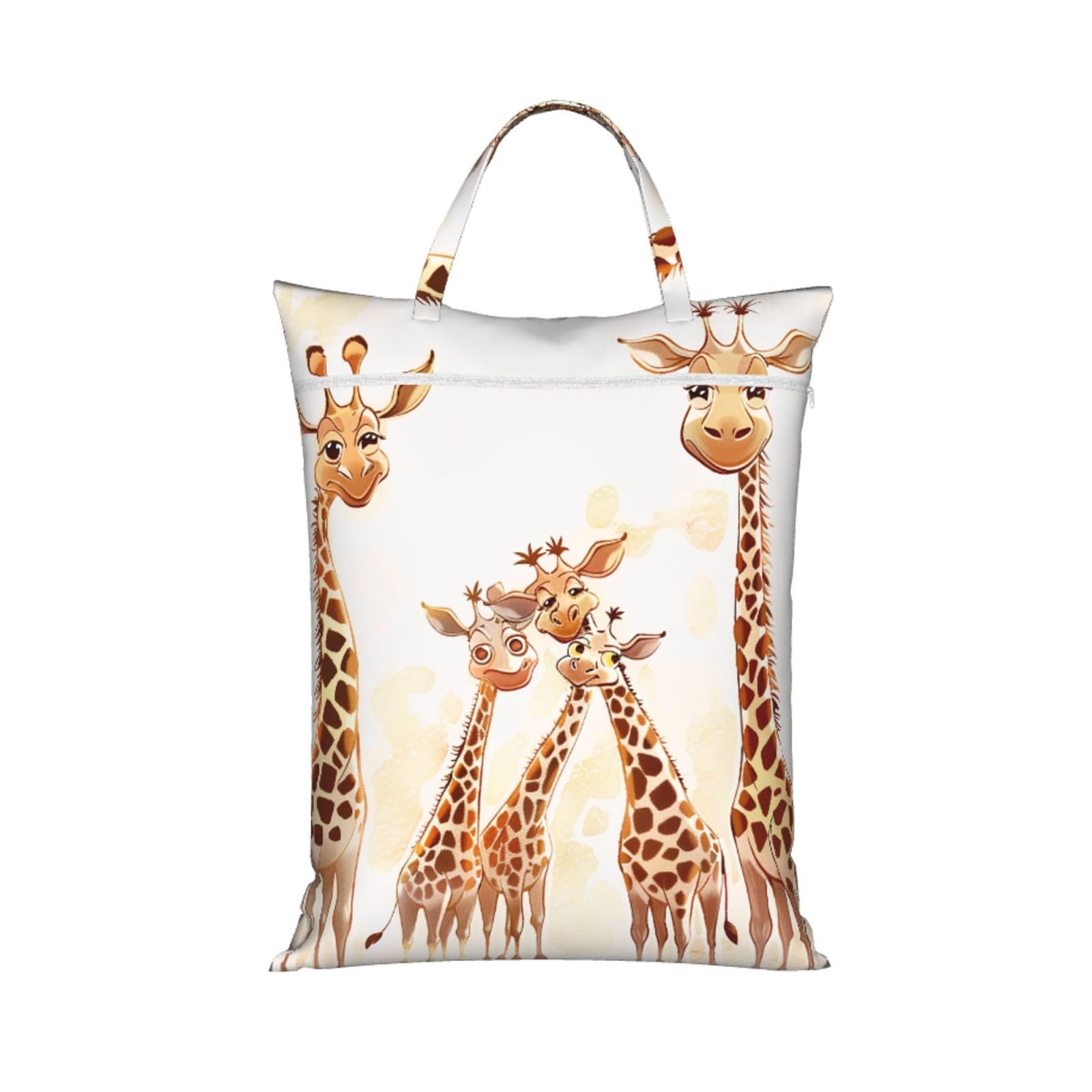 Large Travel Laundry Bags,Cute Cartoon Funny Giraffes Print with Handle Foldable Laundry Bag for Holidays Gym Swimming and Family Trips, 1Pcs