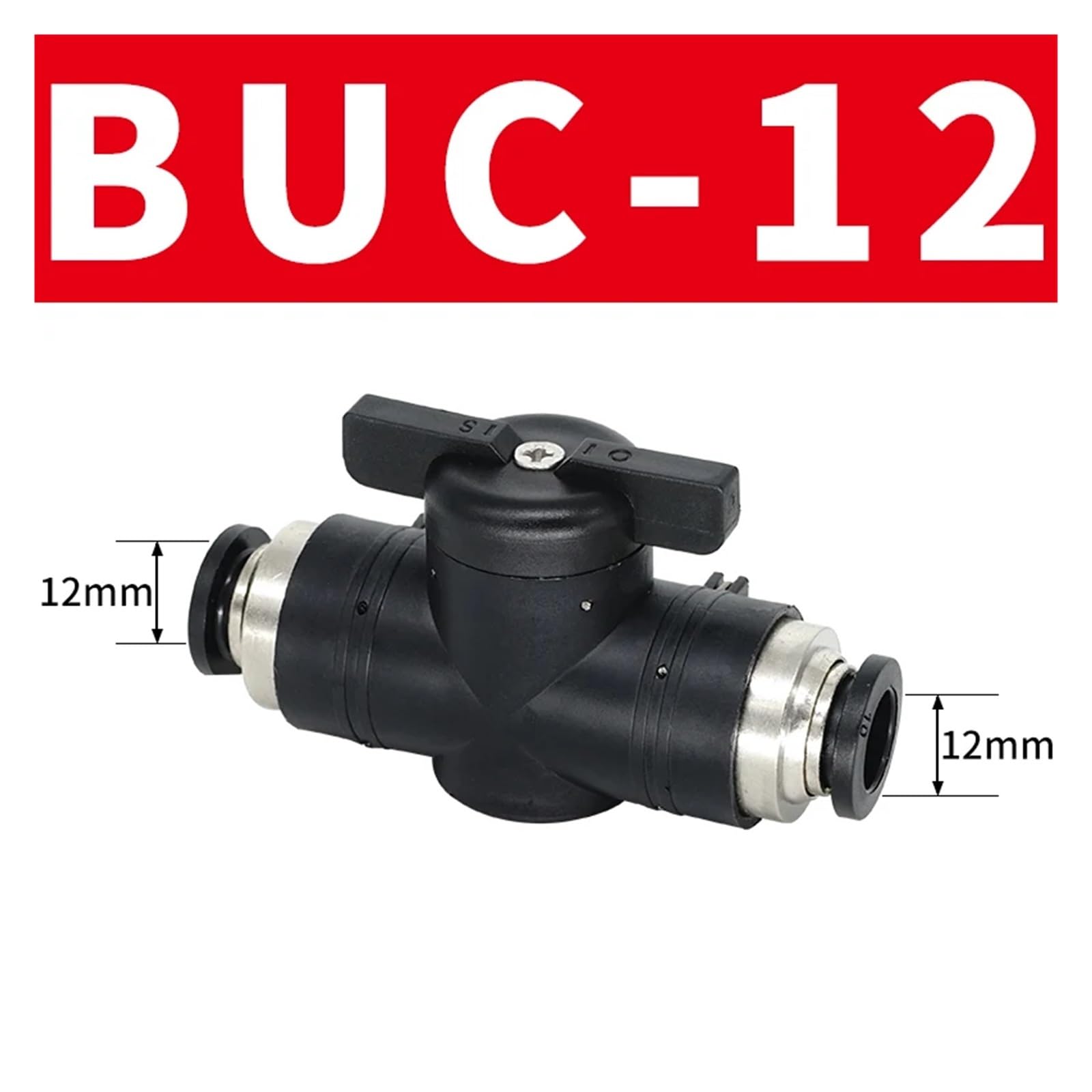 BUC złącze pneumatyczne szybkozłącze, ręczny zawór do obracania przełącznika, ręczne ograniczenie prądu kulowego, 4 mm, 6 mm, 8 mm, 10 mm, 12 mm (BUC 12 mm, 50 szt.)