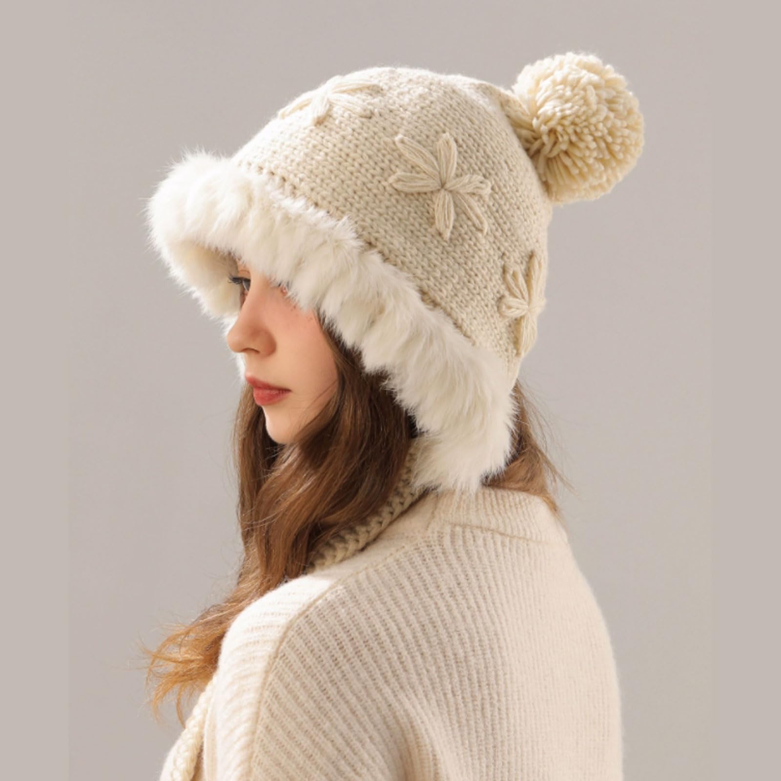 élastique Bonnet en mélange de Fibres synthétiques, Protection Chaude des Oreilles, tricoté, Mode Automne et Hiver, Bonnet doublé en Polaire Chaud