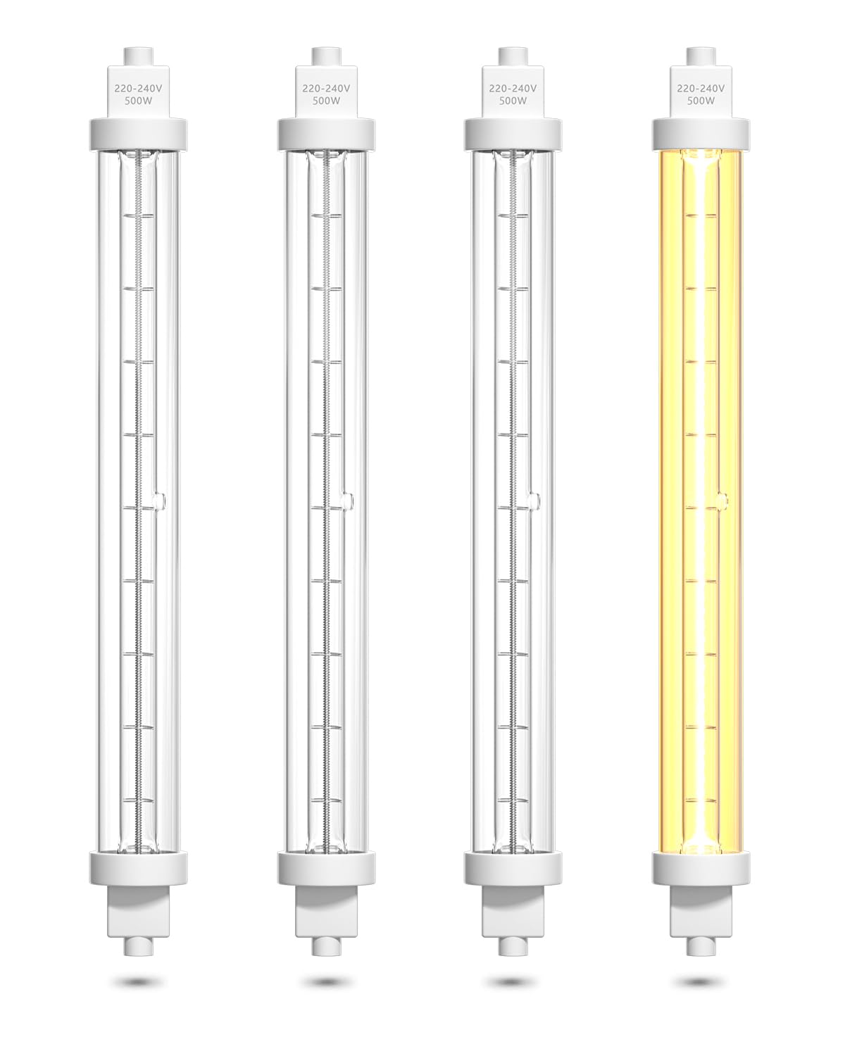 500W Gantry Lights Jacket Food Lamp 240V, 220MM R7s Food Heat Lamp Food Safe Catering Bulbs R7S Halogen Food Heater Bulb for Canteen Buffet Cater Events Kitchen Hospitality,4-Pack