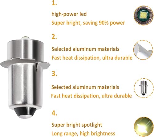 Miniatura 5 de Podoy Bombilla de repuesto para linterna de 3 W y 18 V compatible con Ryobi P704, P703, P700 Reemplazar 780287001, P13.5S Bombilla LED mejorada
