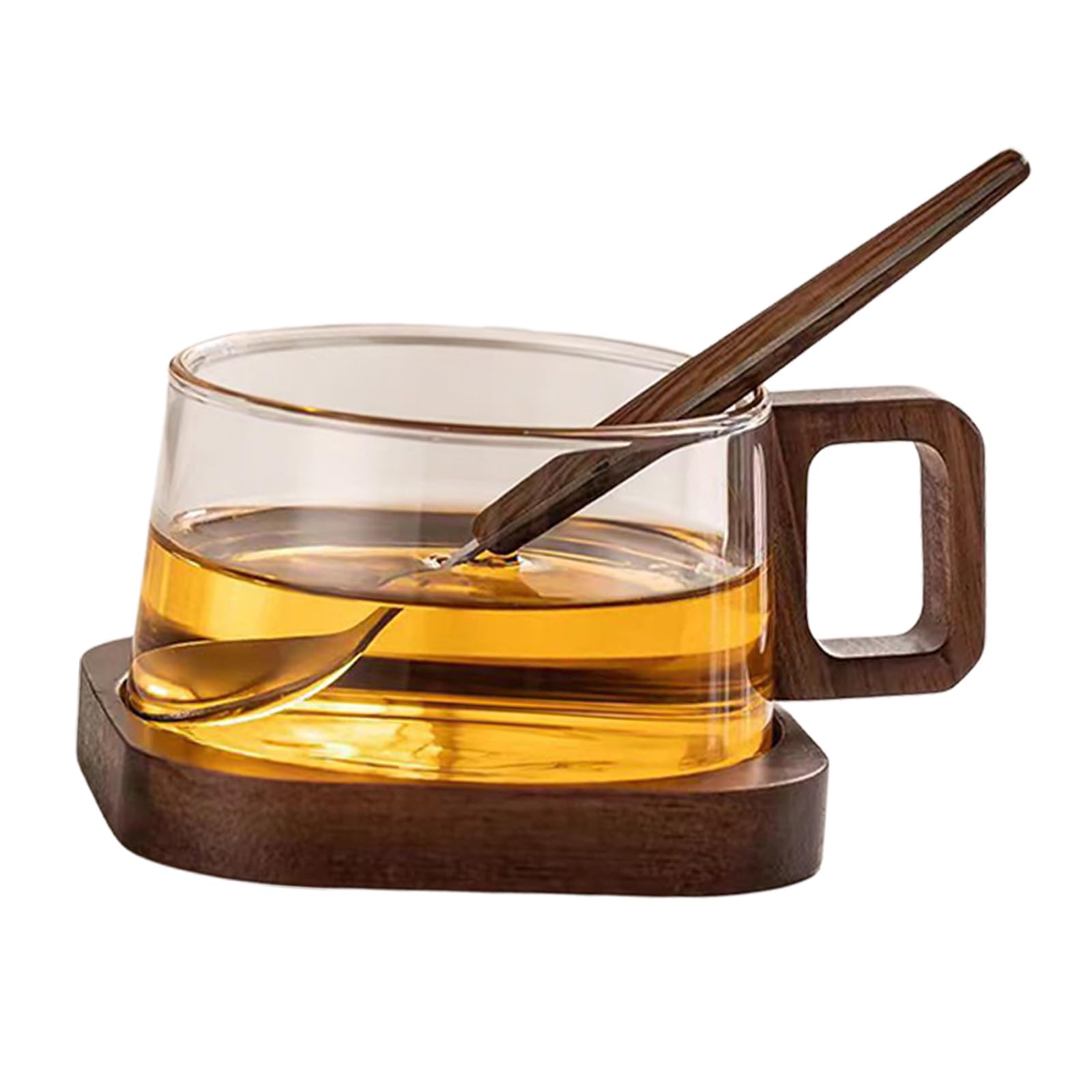 Jazuaiao Transparency Glass Drinking Cup with Removable Infuser and Ergonomic Wood Handle Coffee Mug Elegant Drinkware Multipurpose Beverage Cup