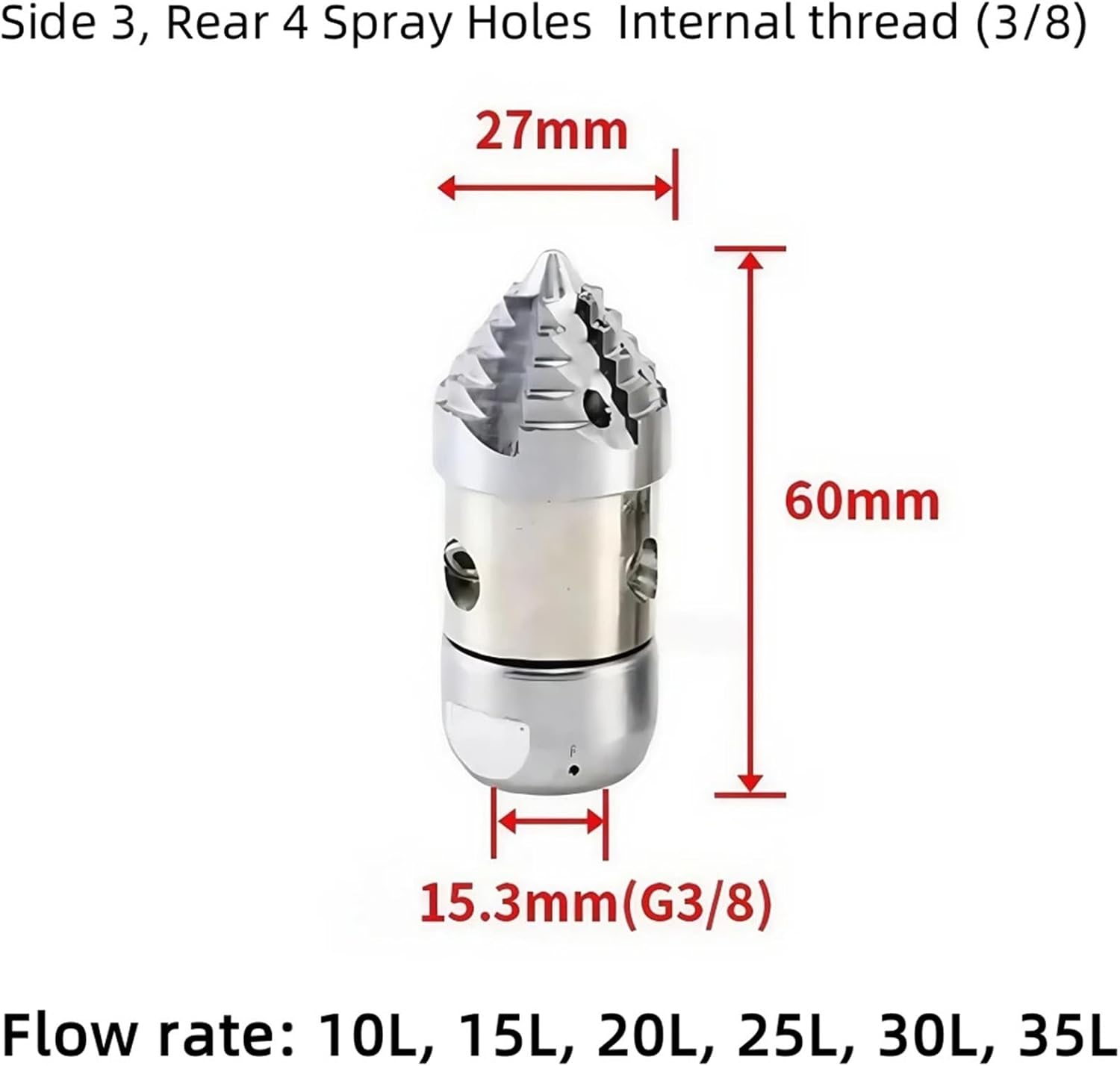 Compatible for 3/8 Inch Stainless Steel Rotating Nozzle, Sewer Drain Cleaning Tool for 10L-35L Machines(10L)