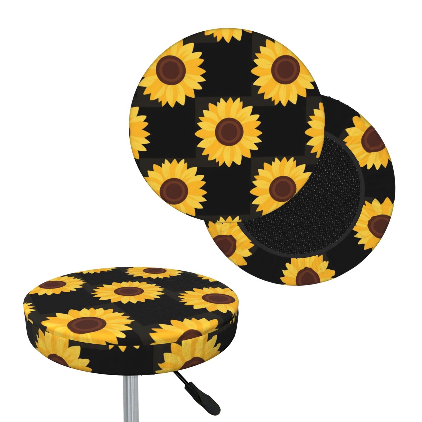 FekiLoot Sunflower Round Bar Stool Covers Stretch Washable Bar Stool Covers Dustproof Slipcover Bar Chair Covers with Elastic Band for Bar Kitchen Living Room Decor 12 Inch