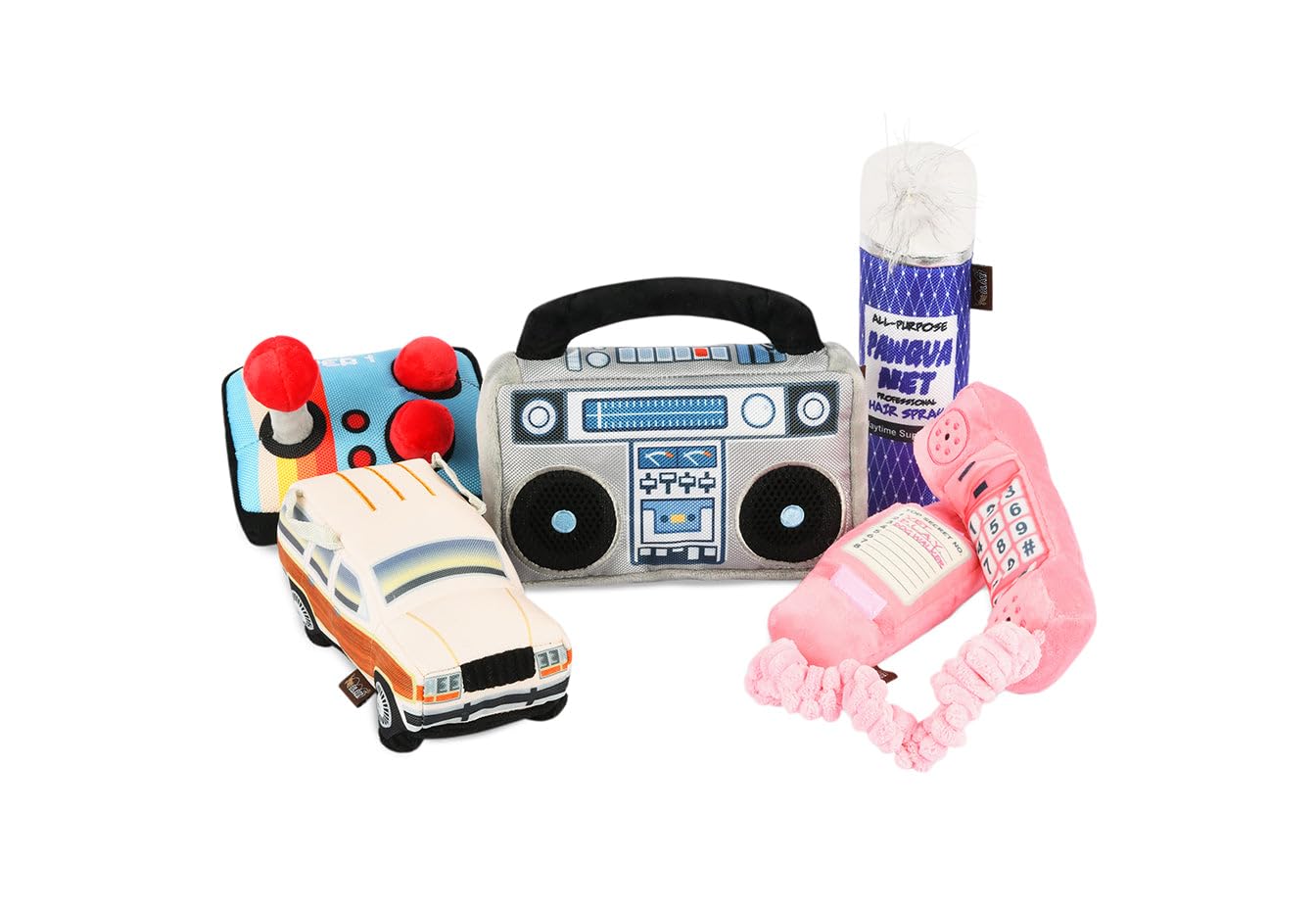P L A Y Cute Plush Dog Toys - 1980s Classics Themed Durable Squeaker Crinkle Chew Toys Great