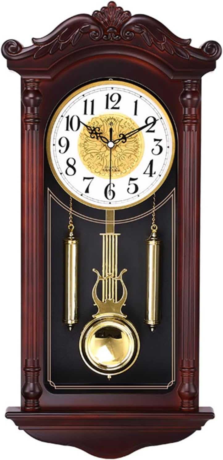 VNVFJKLO vintagewall clock, Traditional Chiming Pendulum Wall Clock - 26in Silent Grandfather Wooden Brown, Classic Home Decor(B)