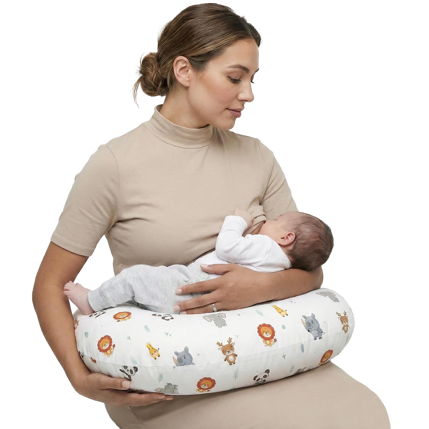LivinEase Multifunktionales Stillkissen - Vielseitiges Stillkissen mit Kissenbezug aus 100% Baumwolle - Schwangerschaftsgeschenke - Waschbares Mutterschafts-Fütterungskissen (Dschungel)