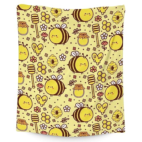 Bee Blanket Gifts, 40"x50" Cute Bee Print Throw for Women Girls, Soft Cozy Warm Flannel for Sofa Bed