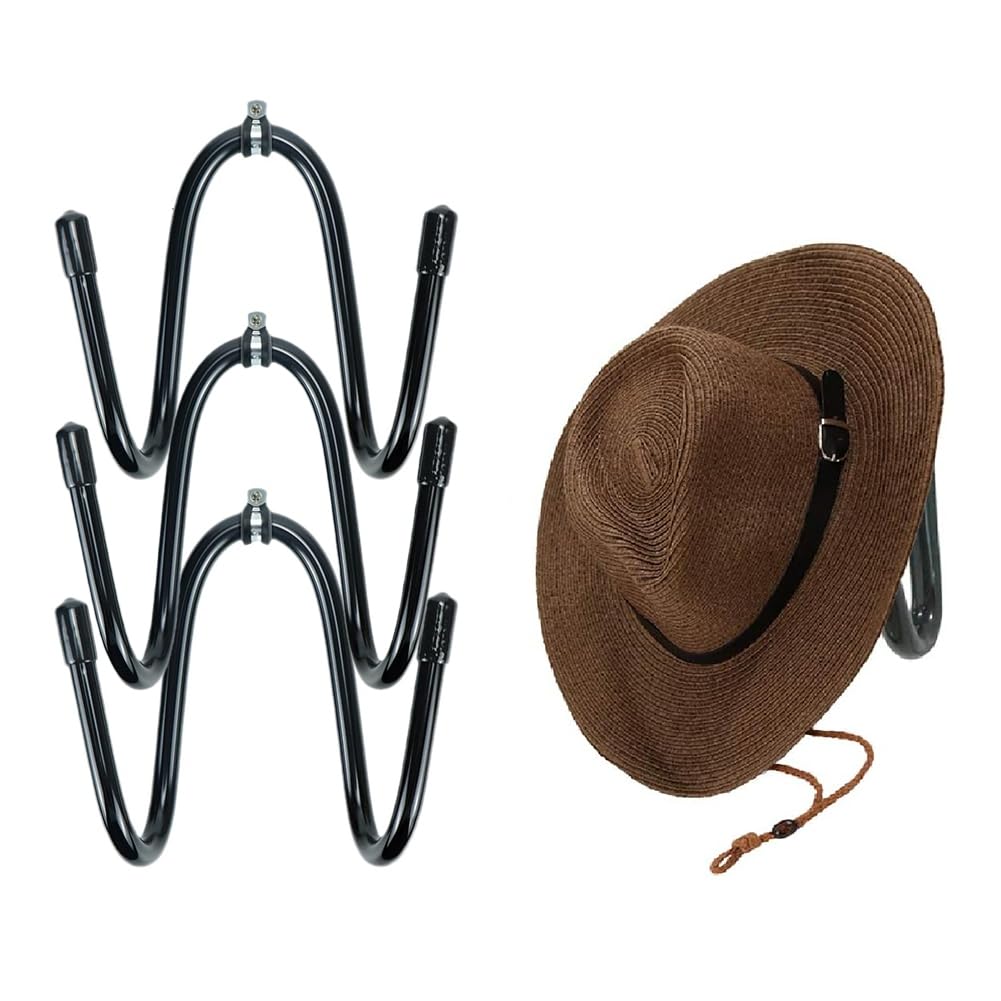 CTRLZS Wall Mounted Hat Hanger 3 PCS - Adjustable Cowboy and Baseball Cap Organizers, Pack of 3 (No Hats)
