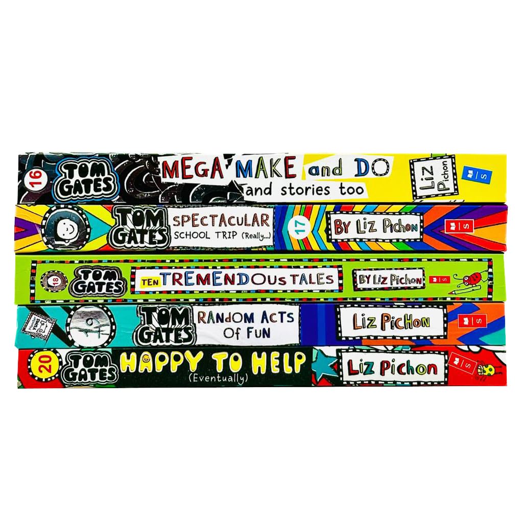 Tom Gates Series 16-20 Collection 5 Books Set By Liz Pichon (Mega Make and Do and Stories Too, Spectacular School Trip (Really.), Ten Tremendous Tales, Random Acts of Fun & Happy to Help eventually)
