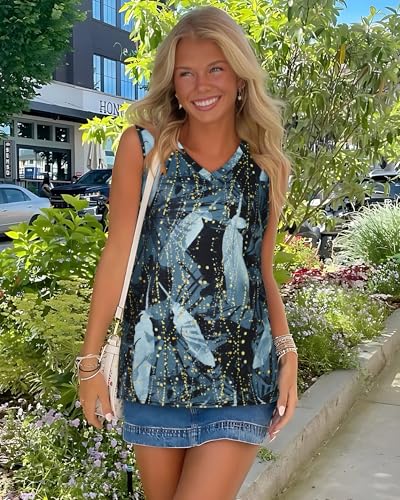 Summer Tops for Women Sleeveless V Neck Tshirt Loose Fit Casual Tank Tunic Blouse3