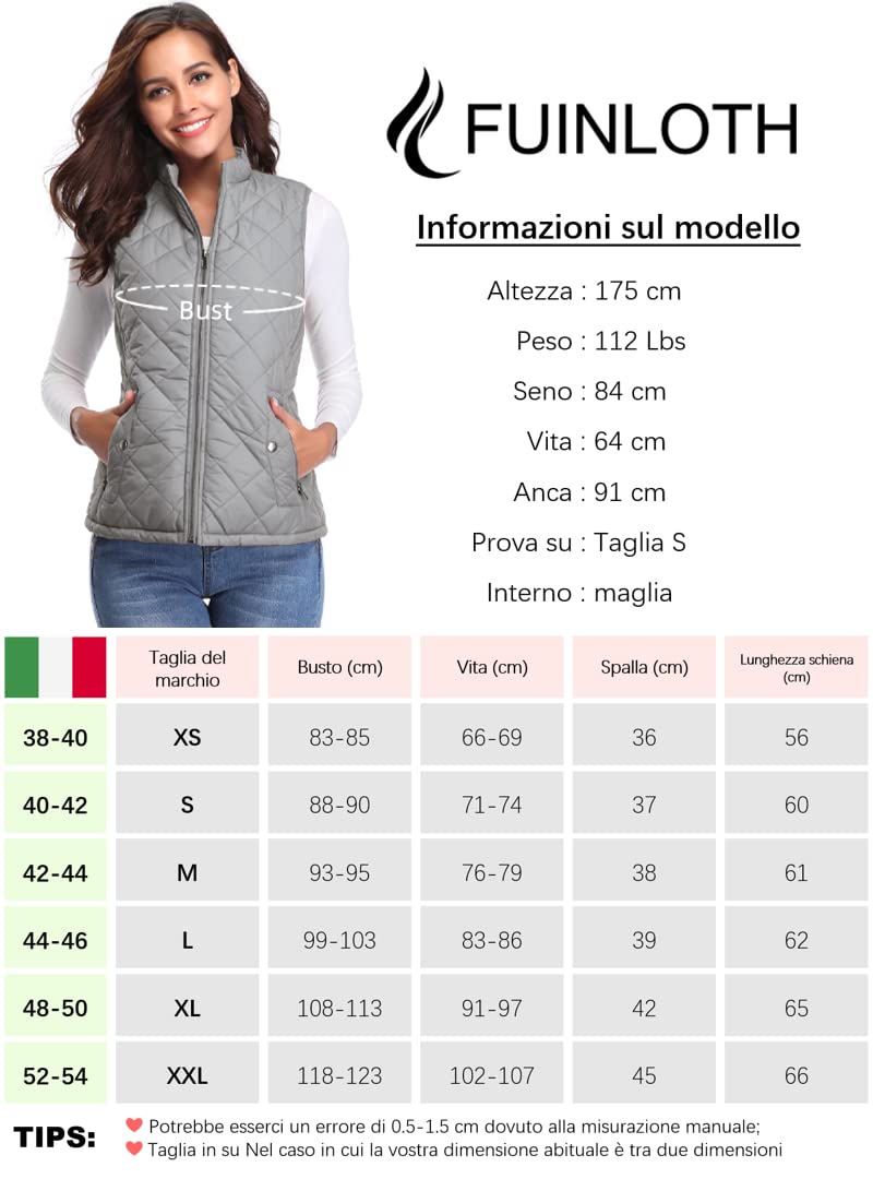 fuinloth Gilet Donna Smanicato Invernale Panciotto Dritto Collarei Giacche Ultraleggeri Senza Maniche Giacca con Tasca con Cerniera