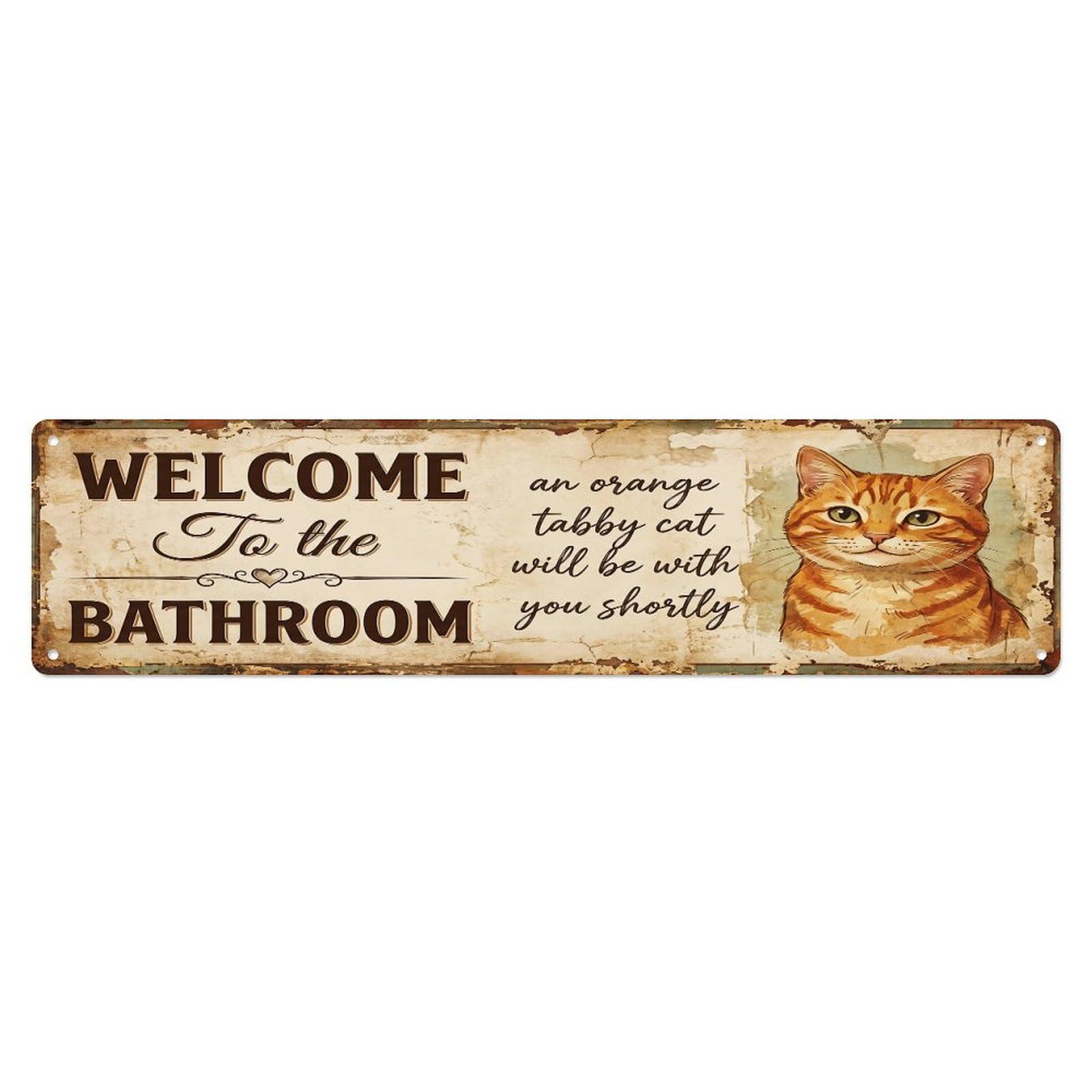 Vintage WELCOME To The BATHROOM Orange Tabby Cat Banner Metal Tin Sign