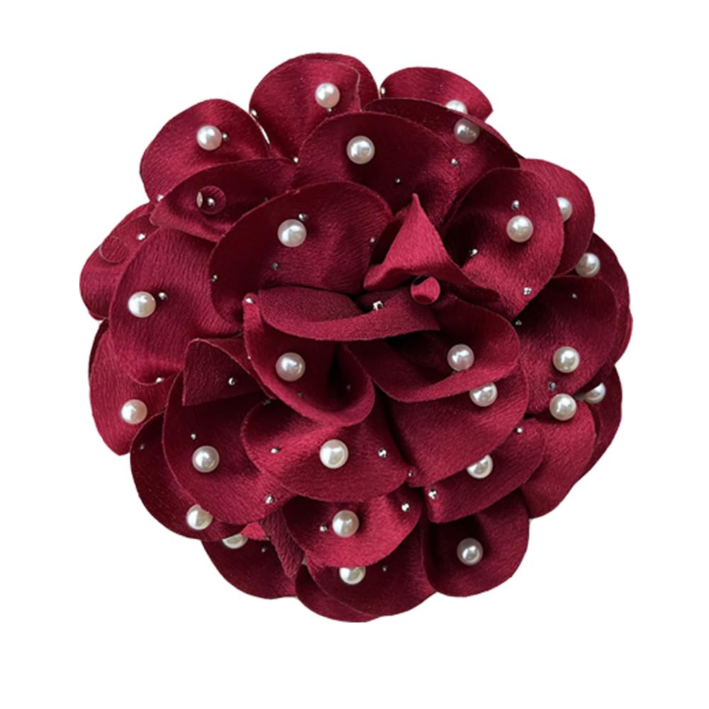 Chamvino Women's oversized elegant Large flower Pearl Brooch Hairpin Headflower hat accessories suit lapel wedding corsage(5.12in)