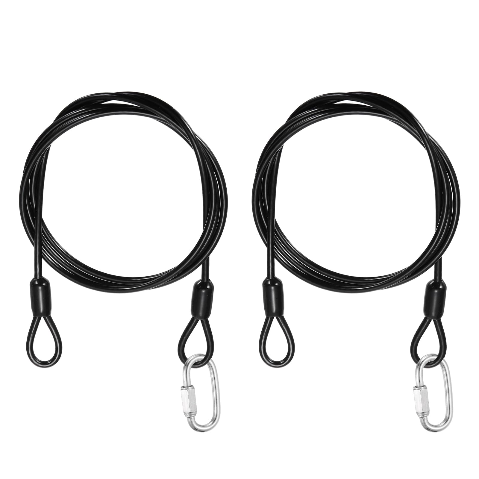PATIKIL Security Cable Lock (3mm x 1m, 3.3ft, Black)(2 Set) Vinyl Coated 304 Stainless Steel Double Loop Flexible Wire Rope Safety Cable with Quick Links Locking Connectors