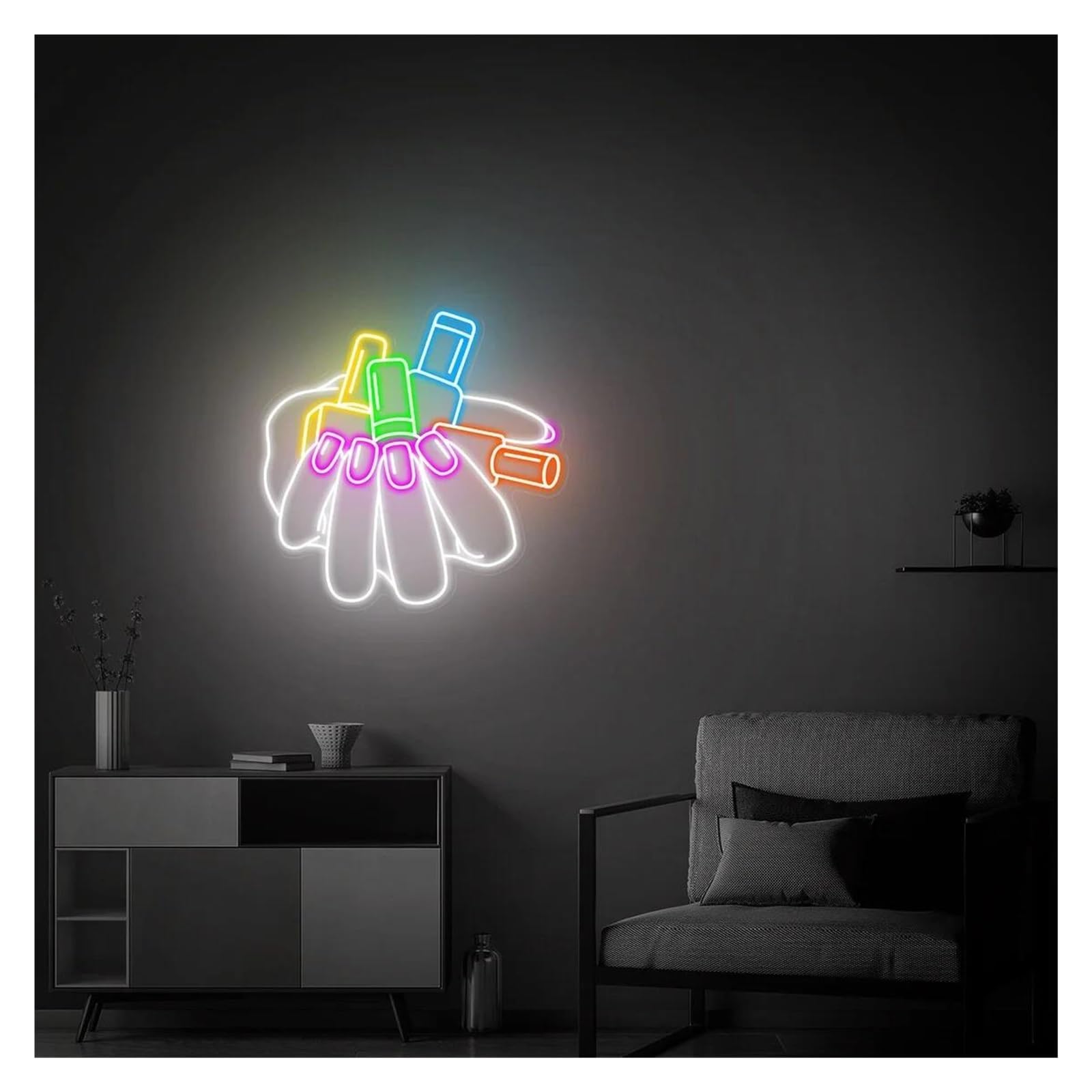 LEMST Signs Lamp Hand and Nail Polish Neon Sign, Nail Neon Wall Art, Beauty Room Decor, Salon Decor 50cm(A)