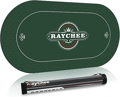 Miniatura 1 de RayChee Tapete de póquer de 63 x 30 pulgadas, cubierta de mesa de póquer portátil Texas Hold'em, mesa de póquer plegable con recipiente de