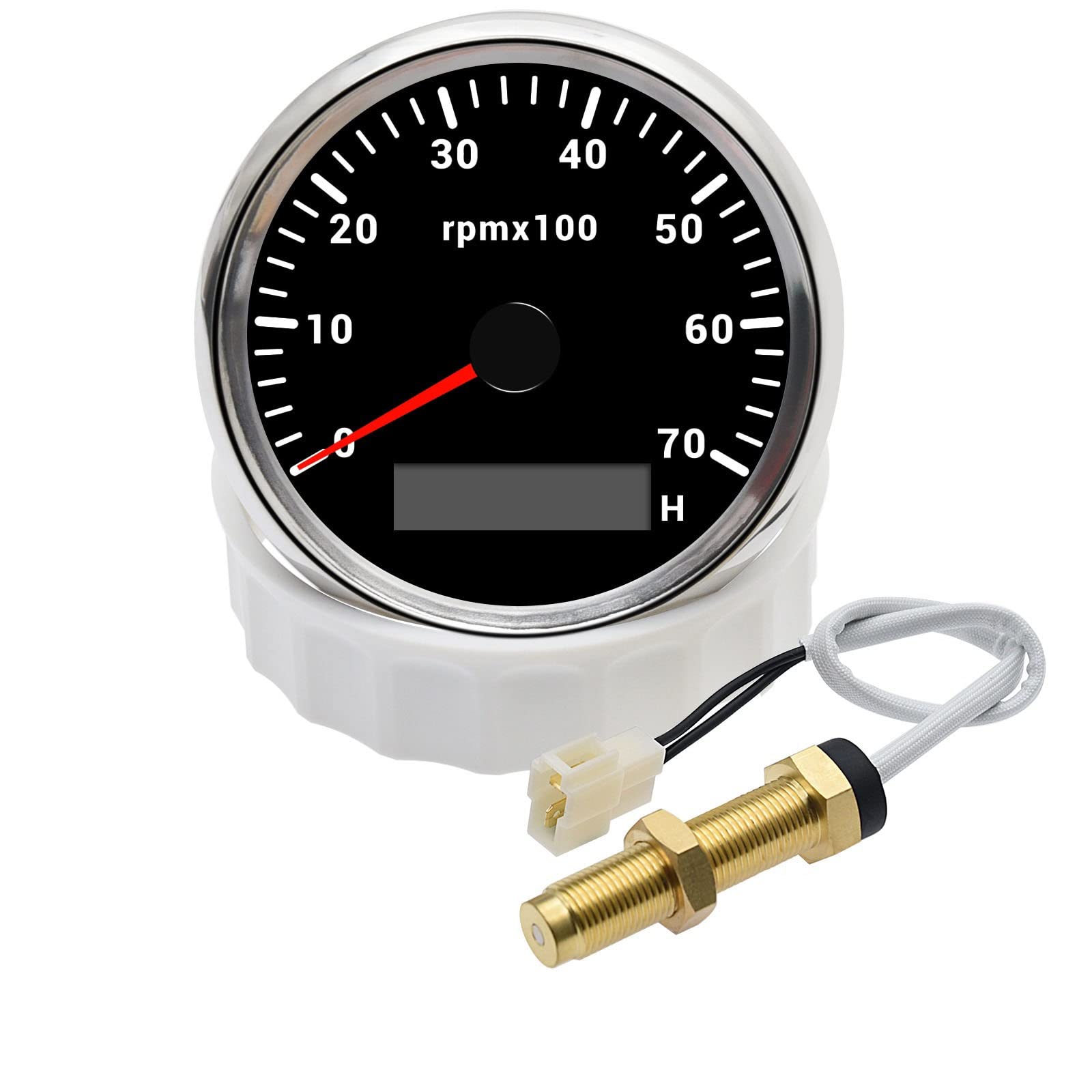 85MM Universal Tachometer Tachometer Sensor mit Stundenzähler 7 Farben Hintergrundbeleuchtung RPM Tacho Meter for Auto Boot und Camper 12V 24V(7000RPM M18-01)