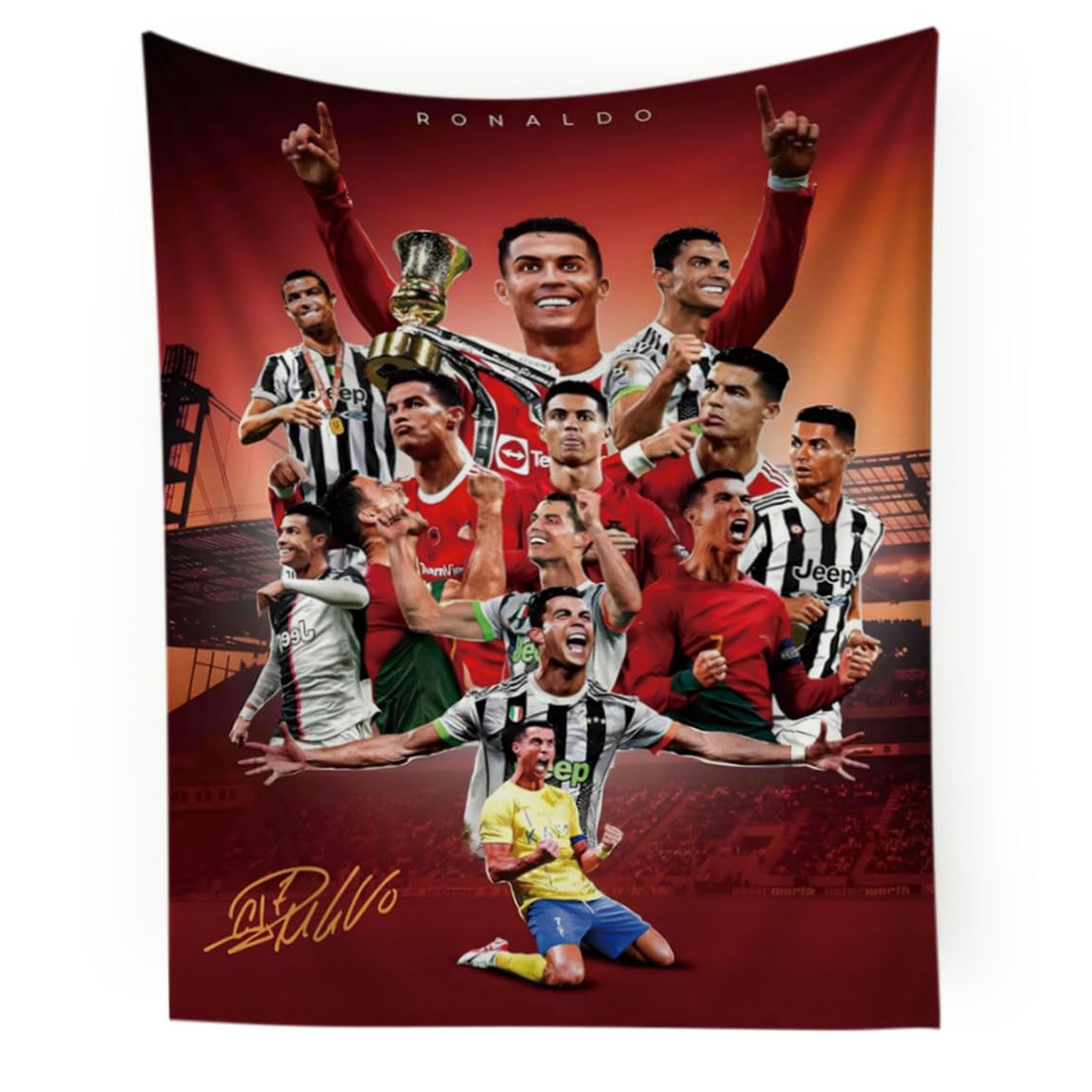 Cristiano Ronaldo World Cup Soccer Tapestry for Teens Fans - Single-Sided HD Fade-Resistant Print, Machine Washable Polyester, 4 Corner Grommets, Indoor Wall Decor for Bedroom/Living Room, 35.4x47.2 Inches (White) — view 11