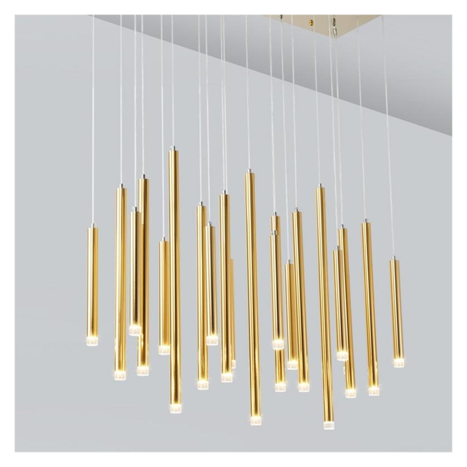 HYJAUSXB Modern Duplex Villa Living Room Staircase LED Chandelier Golden Long Tube Restaurant Decoration Lighting(21 Heads)
