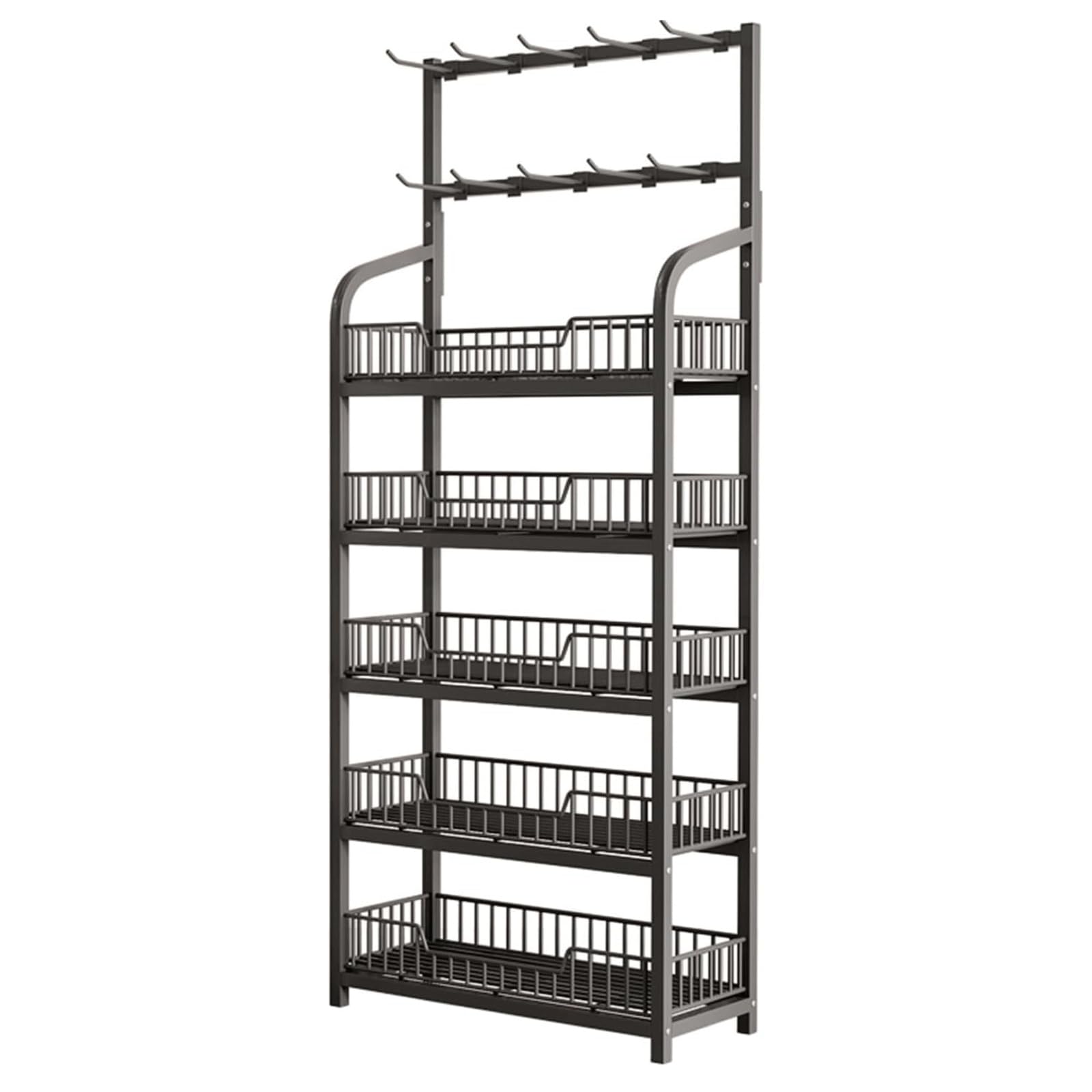 Potato Chip Retail Display Racks,Metal Floor-Standing Snack Candy Stand with 10 Hooks,5-Tier Merchandise Organizer Shelves for Store Supermarke Store Bakery(Black,60x27cm)