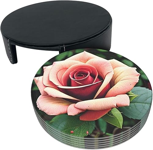 Miniatura 3 de Rustic Rose Flowers Leather Coasters for Drinks Set of 6 for Tabletop Protection, Elegant Home Decor & Housewarming Gift