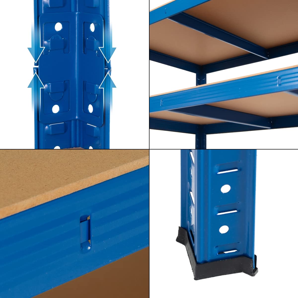 ECD Germany Étagère de Rangement - 200x100x60 cm - Capacité max. 875 kg - 5 Plateaux MDF - Rayonnage Métallique Bleu - Hauteur Réglable - Unité de Stockage Charge Lourde Râtelier Garage Cuisine Cave